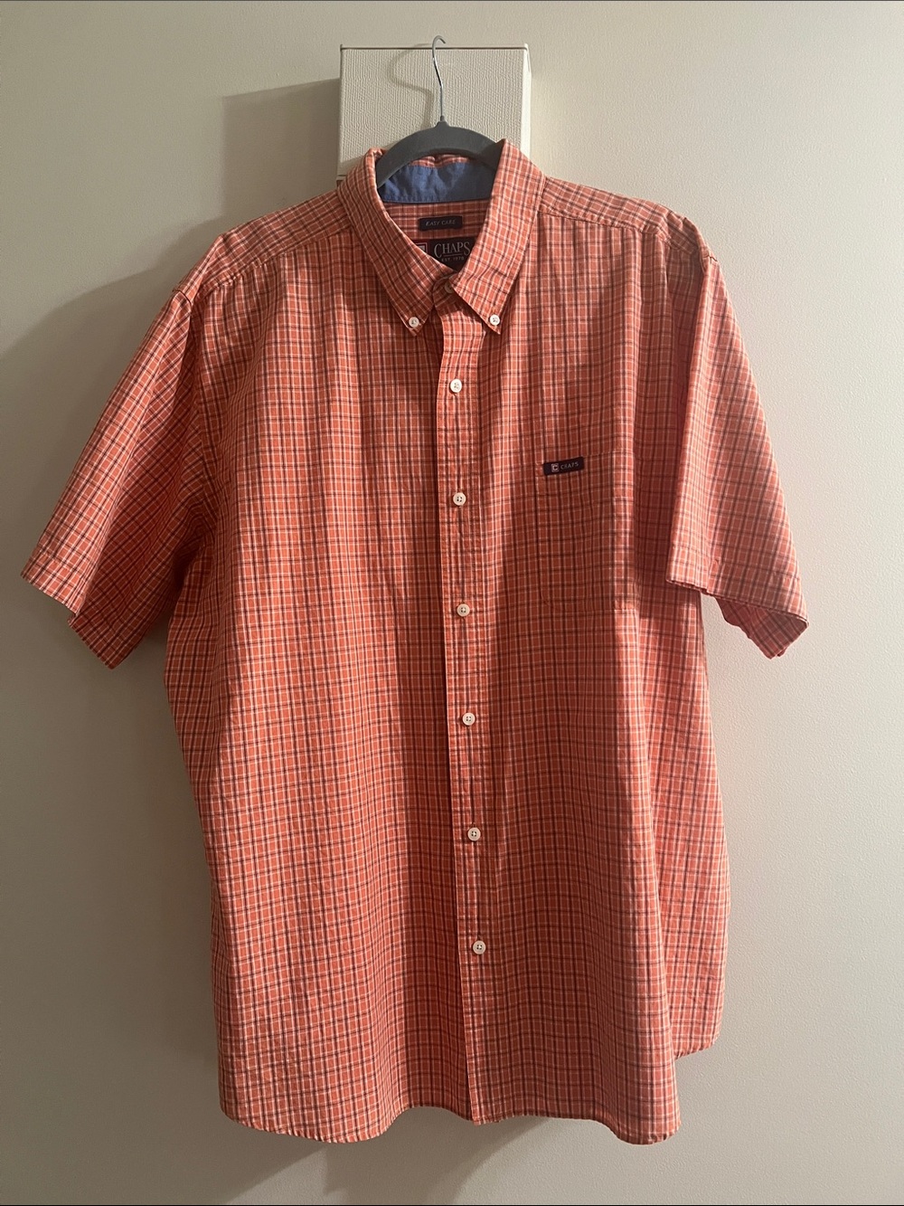 Chaps Orange Plaid Short-Sleeve Button-Down Shirt